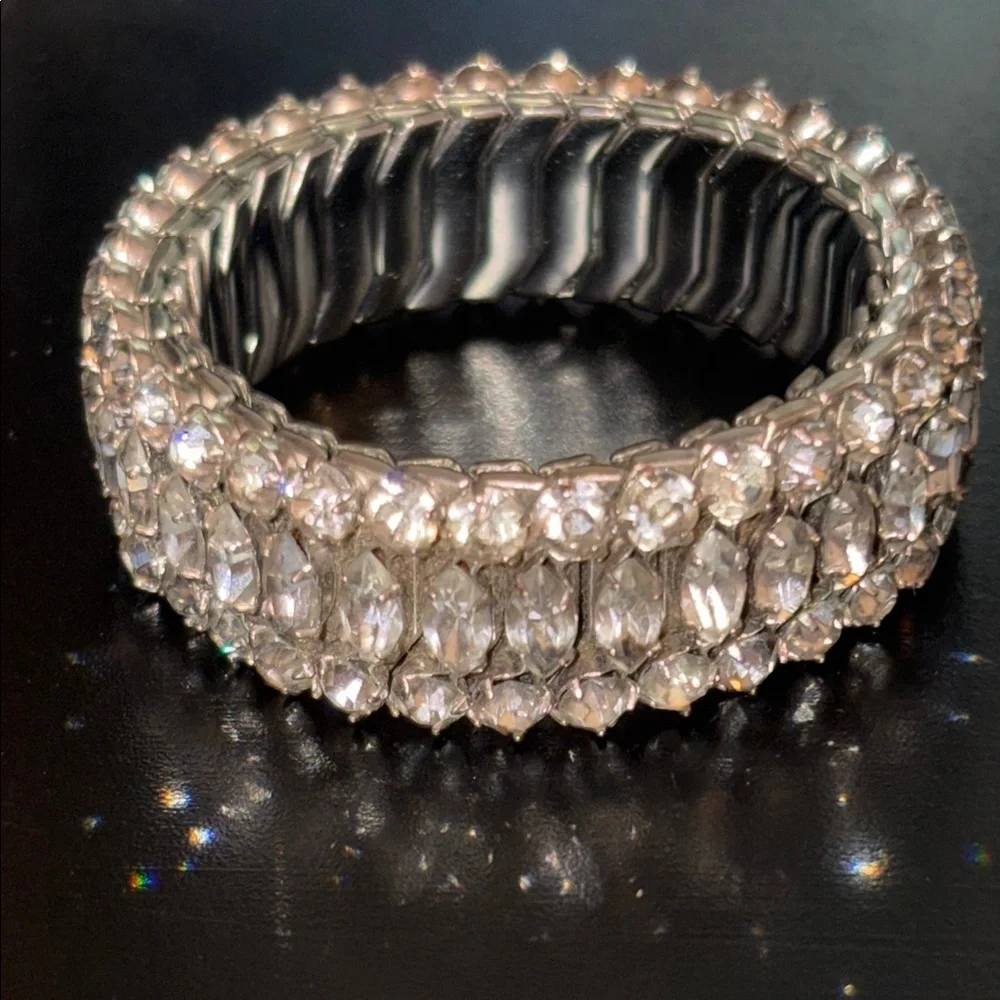 Vintage 1950s stretch cage three tier diamond look bracelet - Picture 1 of 3